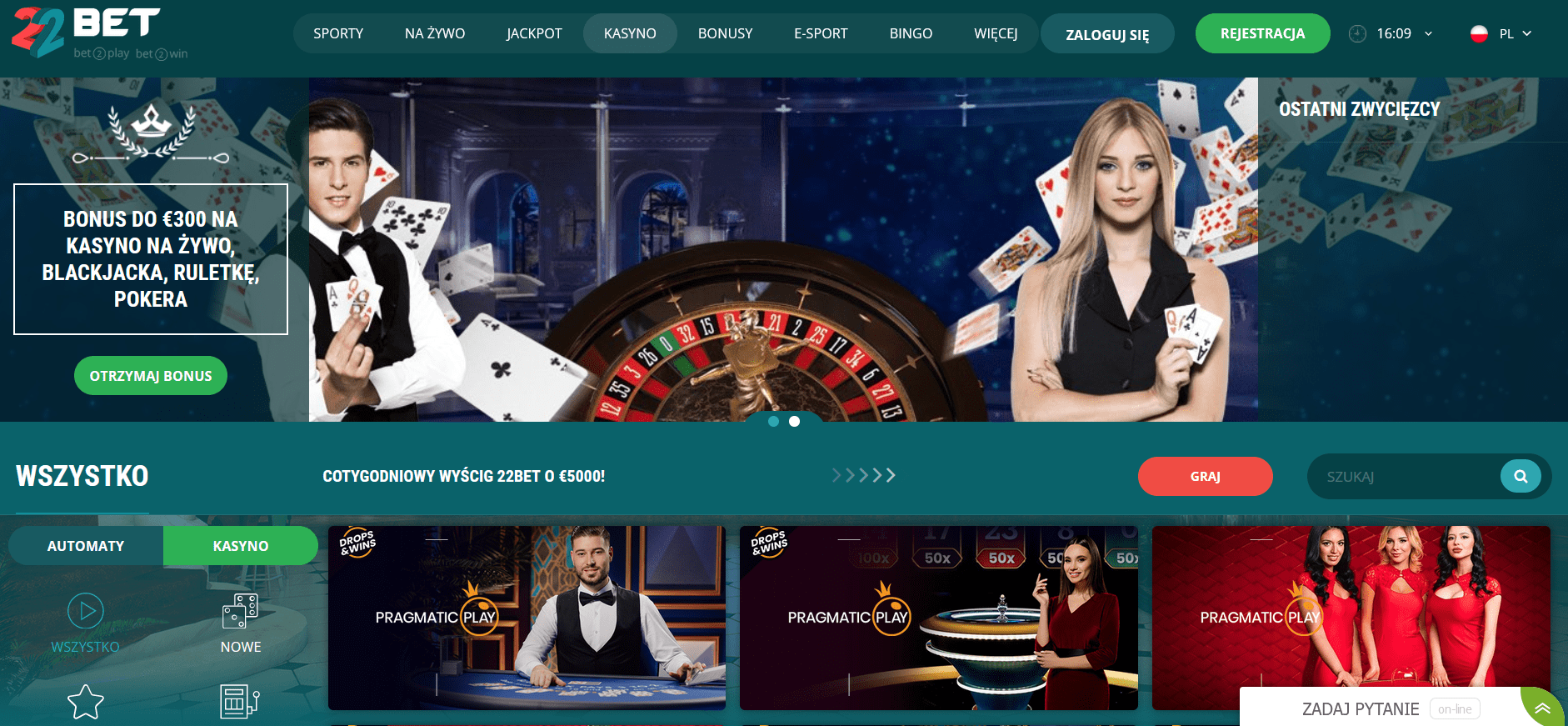 22 bet casino screenshot