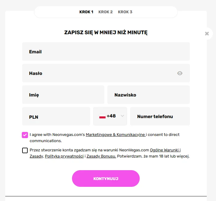 Zarejestrować Konto w Neon Vegas