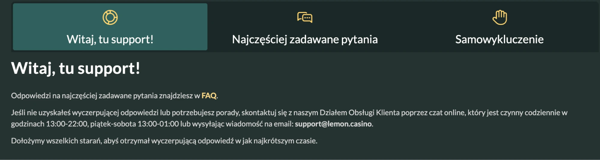 lemon casino support