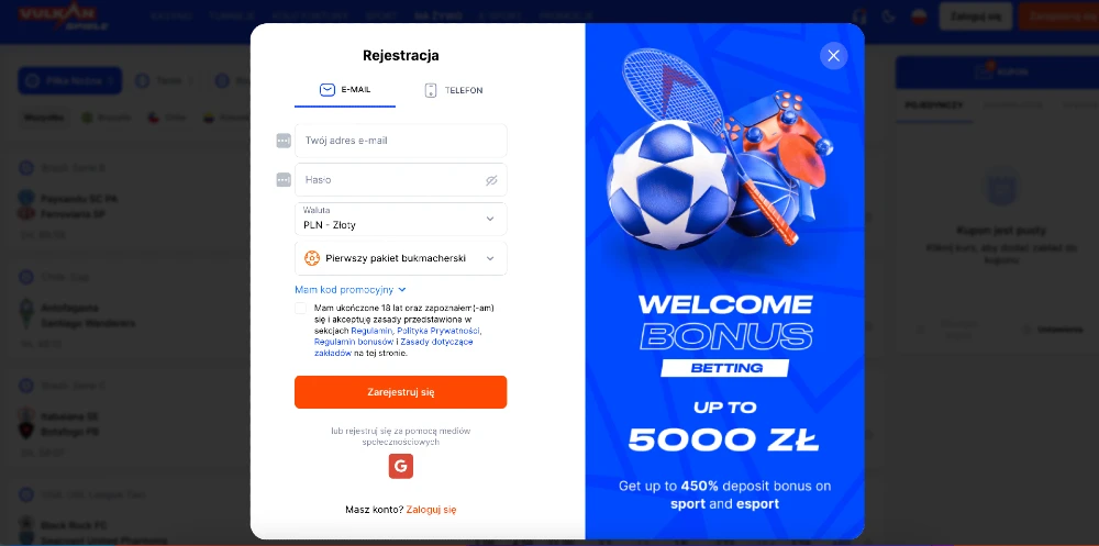 Rejestracja w VulkanSpiele Casino