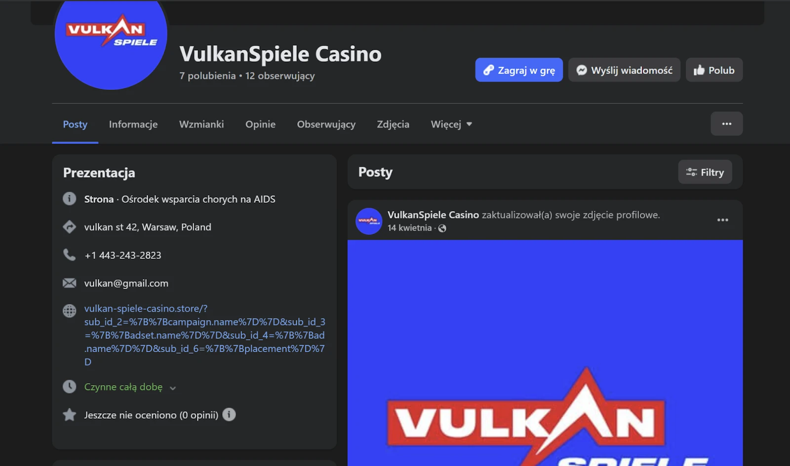 VulkanSpiele Casino profil na Facebooku