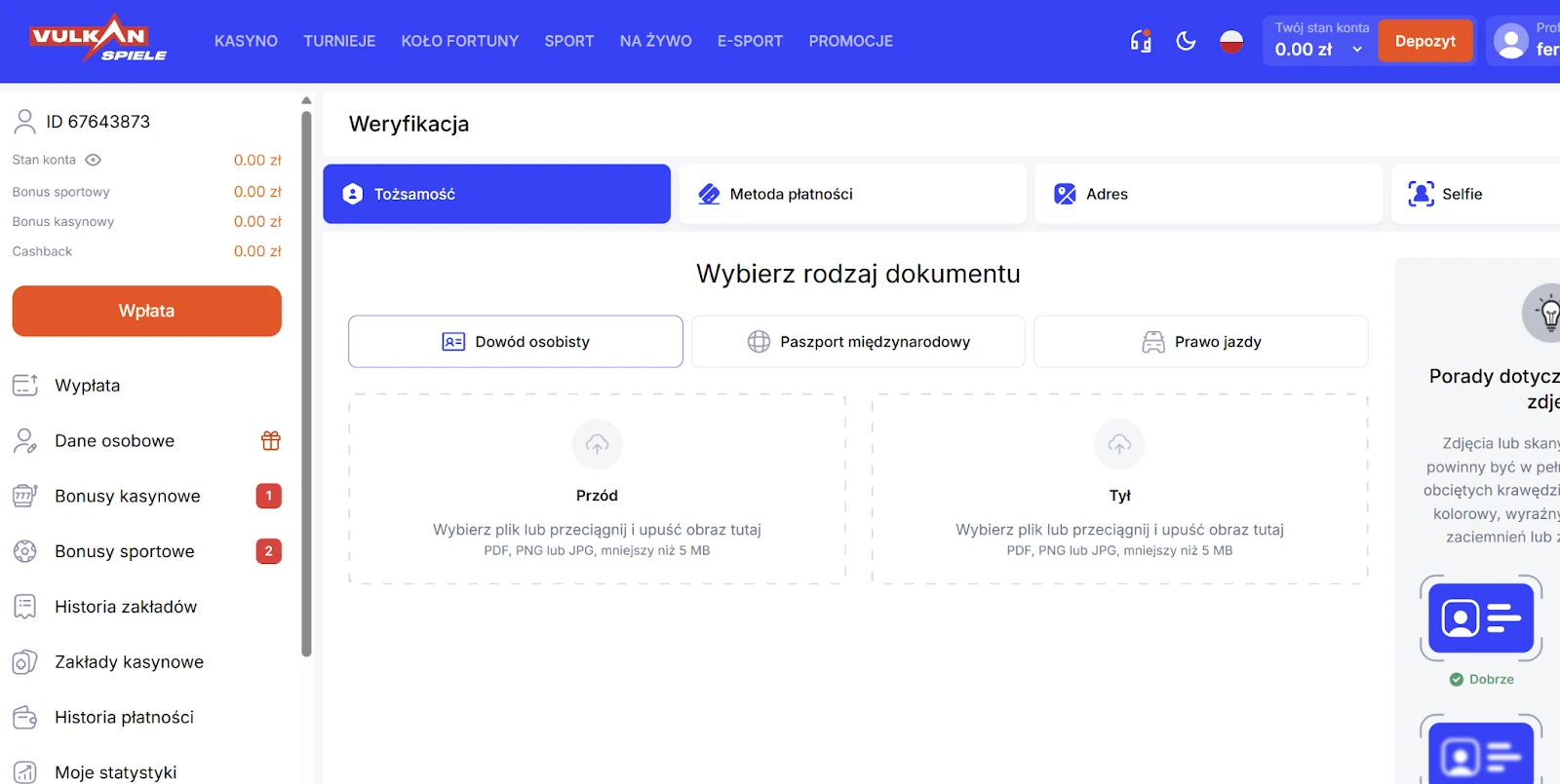 VulkanSpiele Casino procedurę KYC