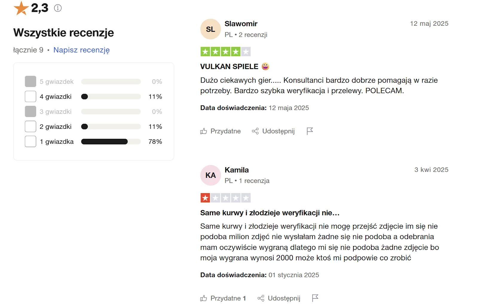 VulkanSpiele Casino - Recenzje graczy na Trustpilot