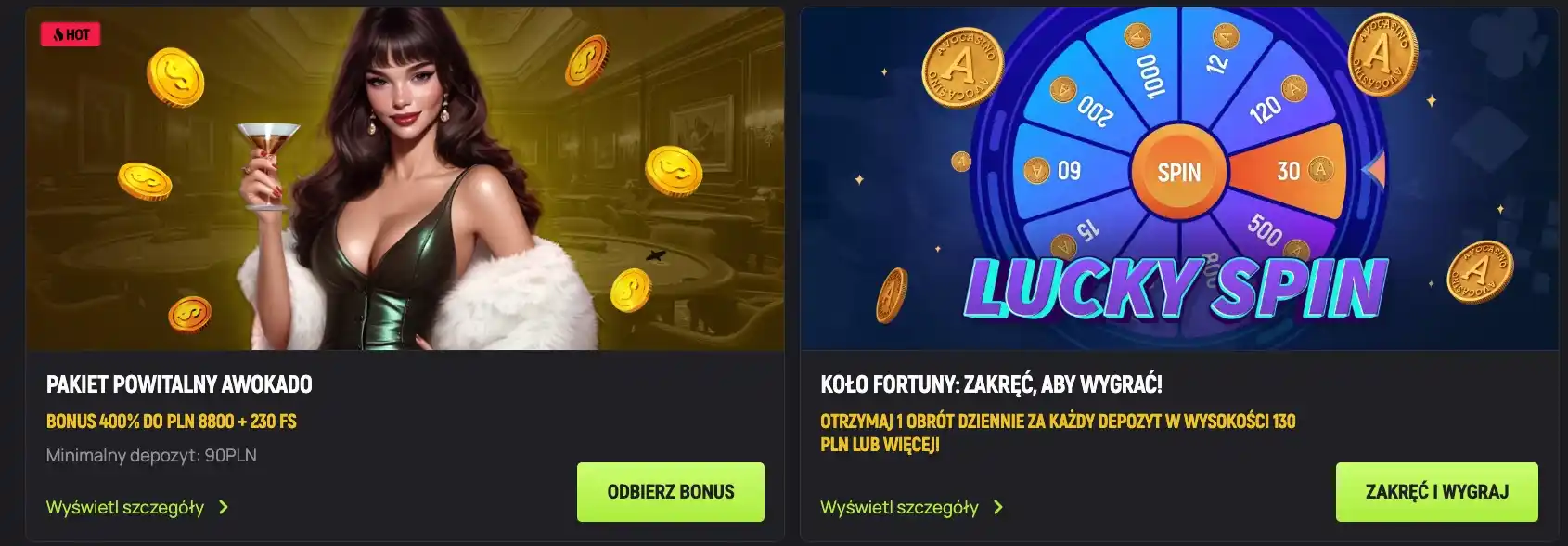 avocasino pakiet powitalny