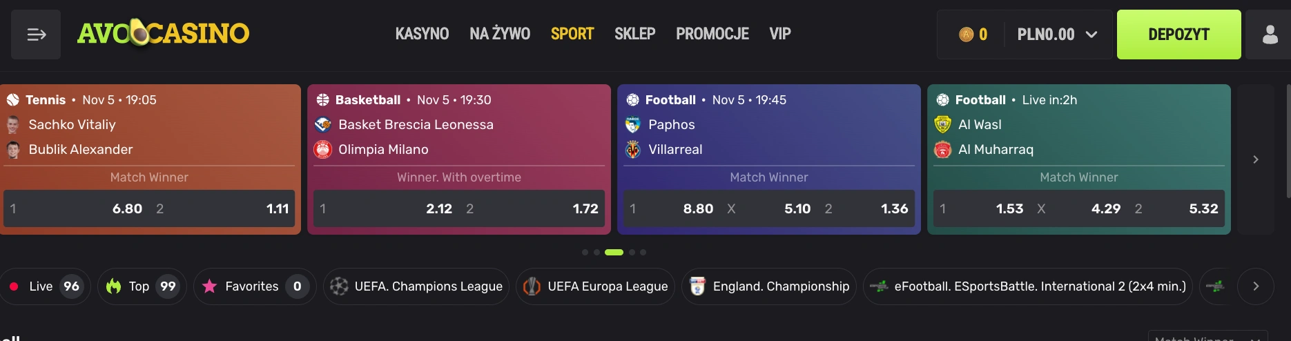 avocasino zaklady sportowe